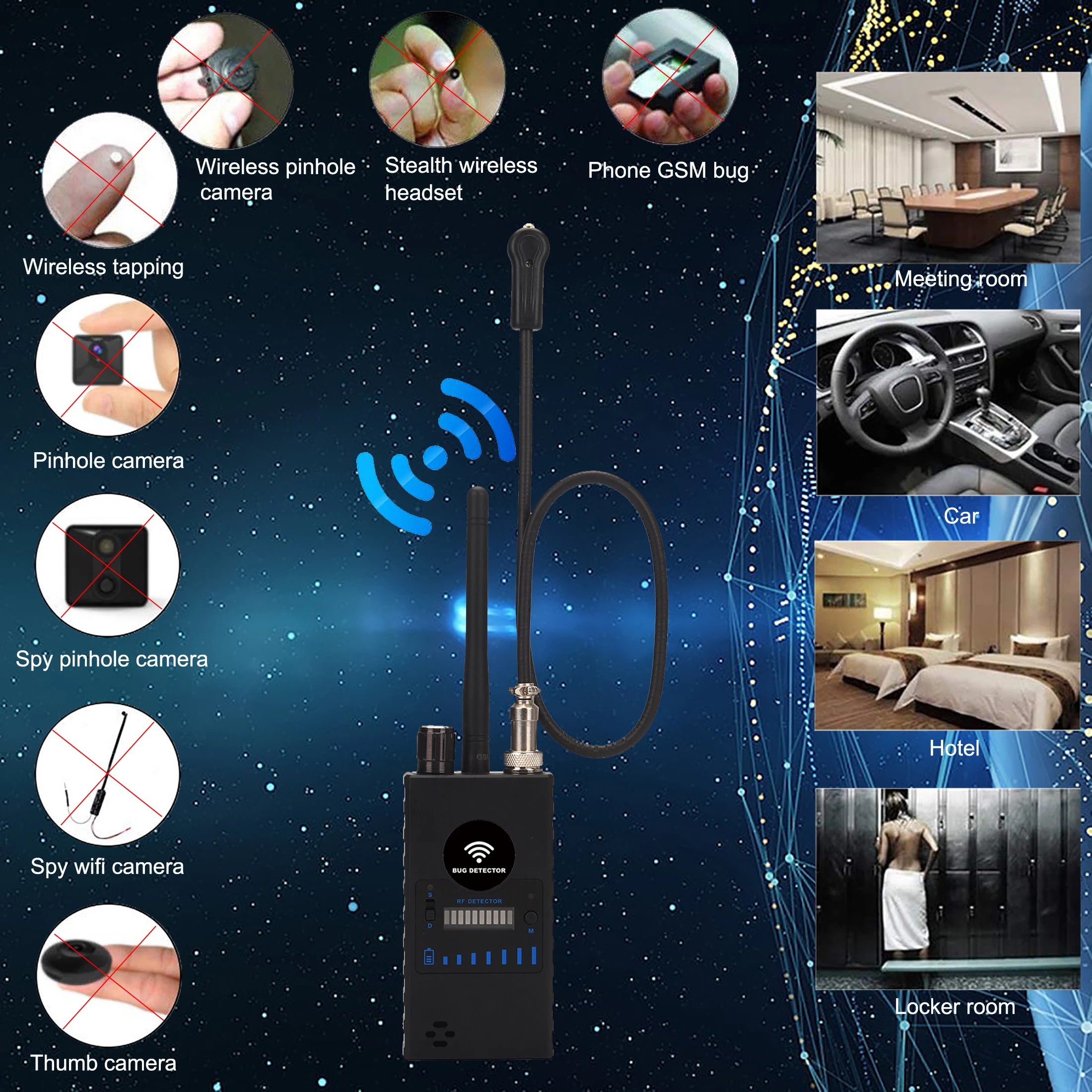 Upgrade Anti Spy RF Detector,High Sensitivity Wireless Hidden Camera Detect Bug GPS Tracking GSM Audio Listening Device Finder