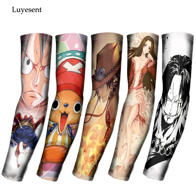 

16 Pattern Ice Fabric Unisex Manga Cartoon "One Piece" Print Arm Warmers UV Protect Elbow Sleeve Sport Outdoor Women Men 2019
