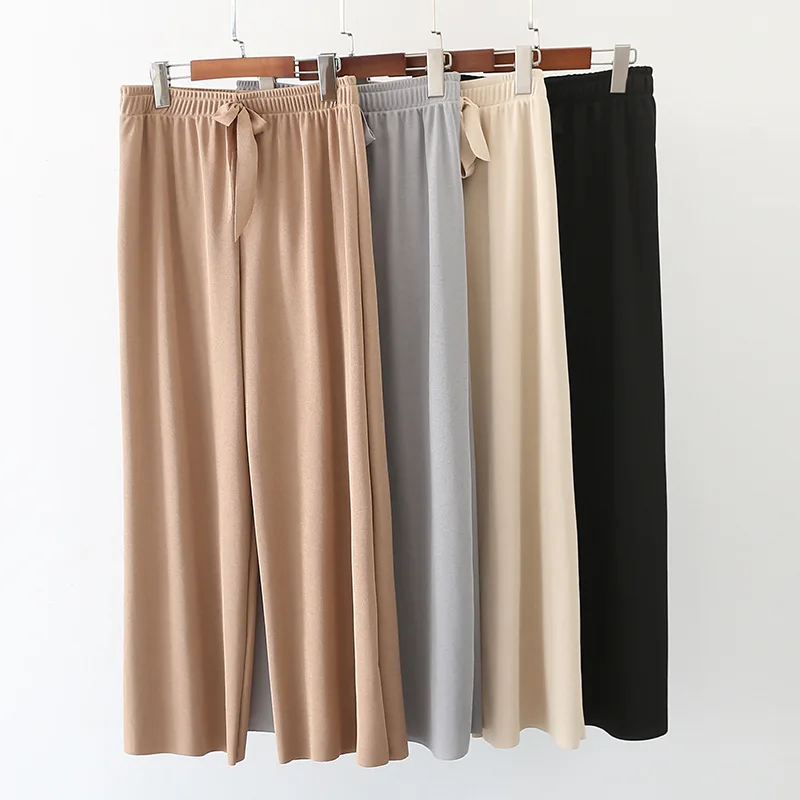 2019 Women Autumn Wide Leg Pants High Waist Streetwear Ankle-length 4 Colors Elastic Waist Pants