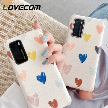 

LOVECOM Shockproof Love Heart Couple Phone Case For Huawei P40 Pro P30 Pro Mate 30 Pro Nova 5 6 7 Soft Silk Back Cover Case Gift