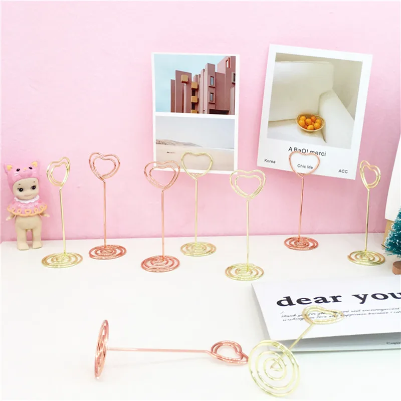 

12/bags desktop business card holder creative round note holder heart-shaped wedding seat clip desktop message photo folder