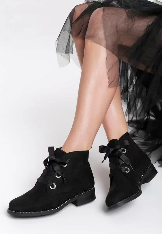

[GOGD]Frenulum Round Women Boots Frenulum Fashion Ankle Boots Comfortable Martin Boots Autumn Winter