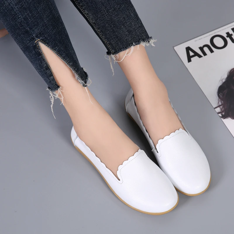Women Casual Boat Shoes Ladies Slip On Ballet Flats Comfy Soft Leather Loafers Zapatos Mujer Walking Footwear 2021 Spring New