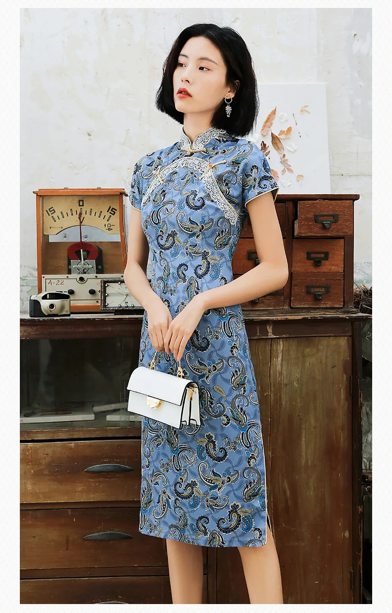 Manufacturers Direct Selling Retro Cheongsam Summer New Style Women's Elegant Dignified Daily Life Improved Old Shanghai Mid-len