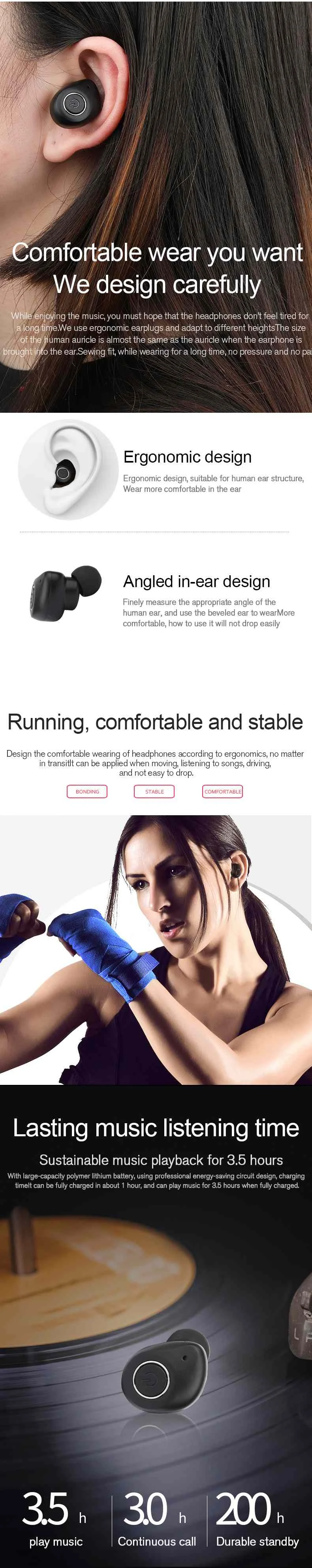 TWS 5,0, bluetooth наушники, беспроводные наушники, настоящая стерео гарнитура, 3D HIFI, спортивные наушники для телефона с микрофоном