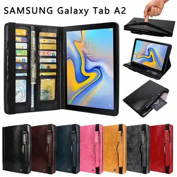 

Tablet Case For Samsung TAB A2 T590-10.5'' Wallet Card Package Oil Wax Skin Leather Flip Stand Strap With Pen Set