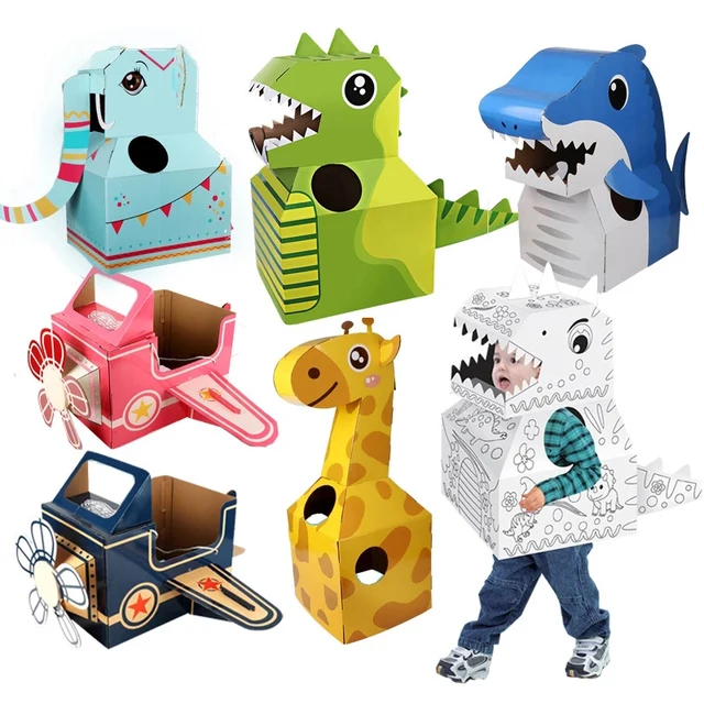 Cardboard Box Dinosaur Toy Manual Assembly Model Kindergarten Children's Creative Wearable Paper Tyrannosaurus Rex 1