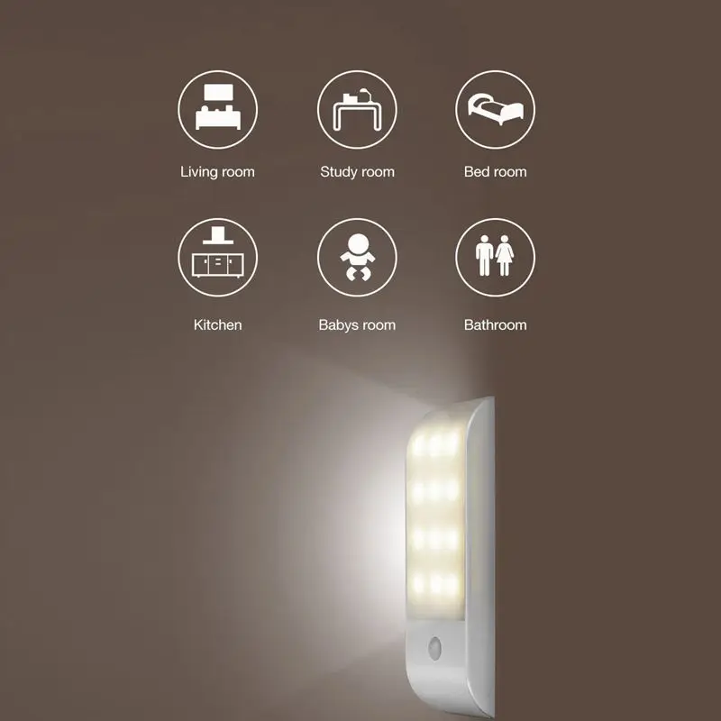 12LED USB Перезаряжаемый индукционный датчик движения ночник для шкафа лампа 3 светильник ing режимы желтый светильник
