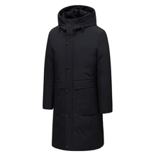 Мужской черный белый пуховик модная длинная однотонная Толстая зимняя теплая серая куртка с капюшоном брендовая мужская одежда, 555