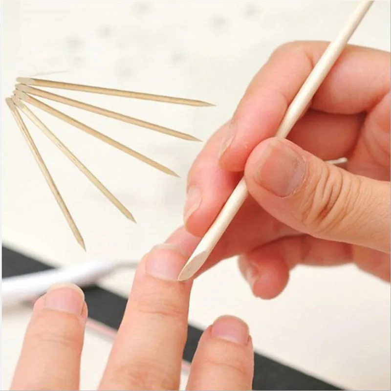 100 Pcs Nail Art Design Orange Wood Stick Sticks Cuticle Pusher Remover Manicure Pedicure Care Rhinestones Dotting Removal