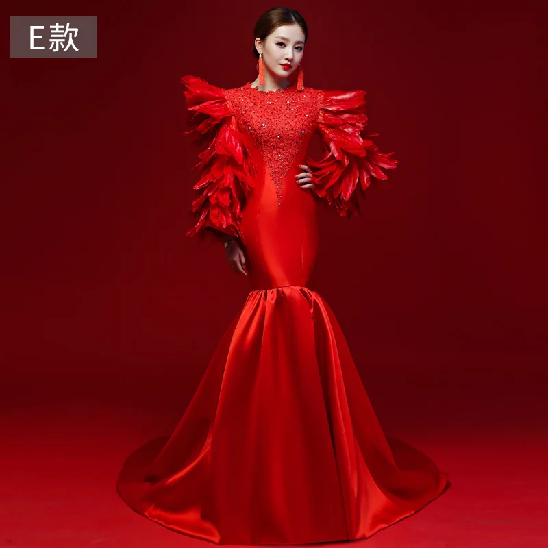 Красное китайское свадебное платье, женатое, плюс размер, чонсам, Восточный стиль, стильное вечернее платье, Qipao, модное вечернее платье Китай - Цвет: Red E