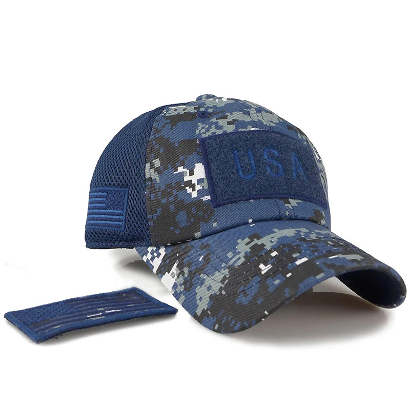 Камуфляжные бейсбольные тактические кепки мужские летние сетчатые военные армейские шапки сконструированные бейсболки шляпы с нашивками с флагом США