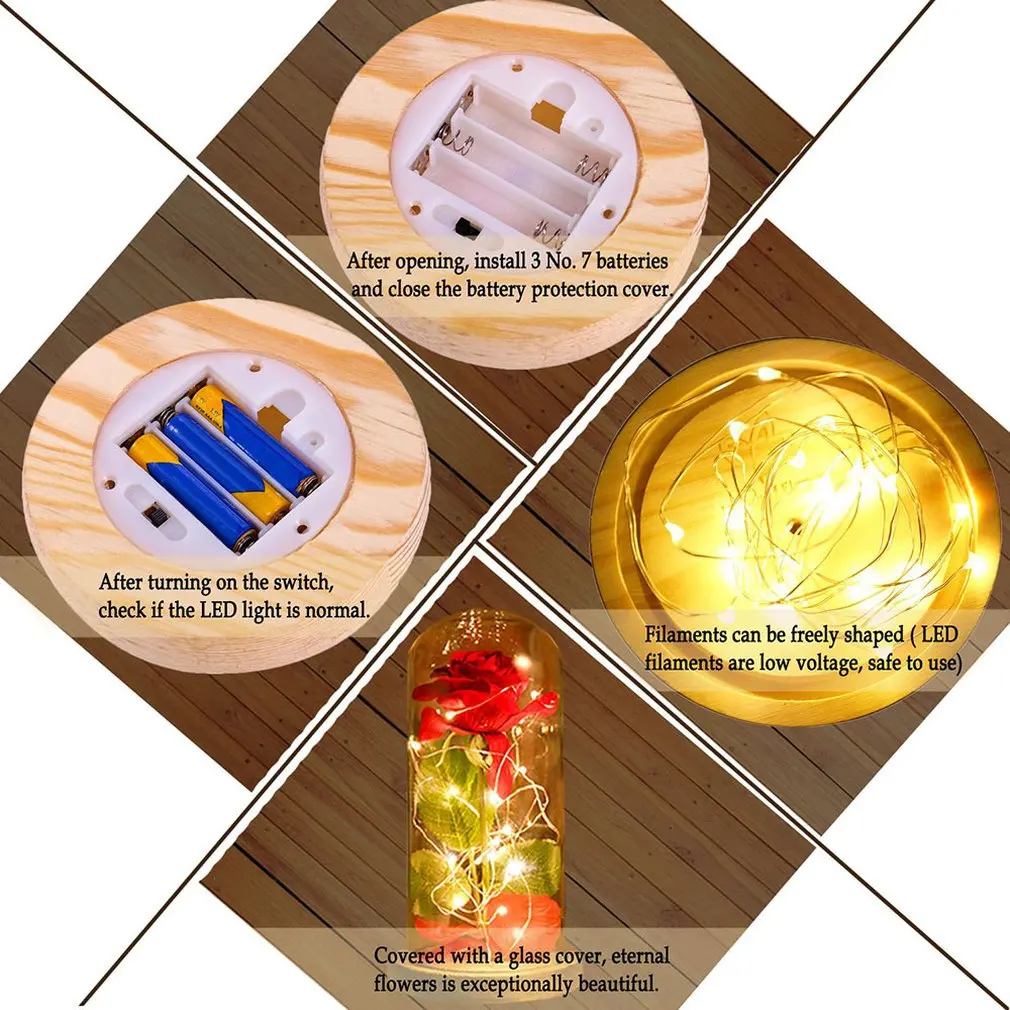 Led Creative Romantic Holiday Gift Rose Lamp Eternal Flower Light Glass Cover Home Desktop Bedroom Decoration Night Light Sale