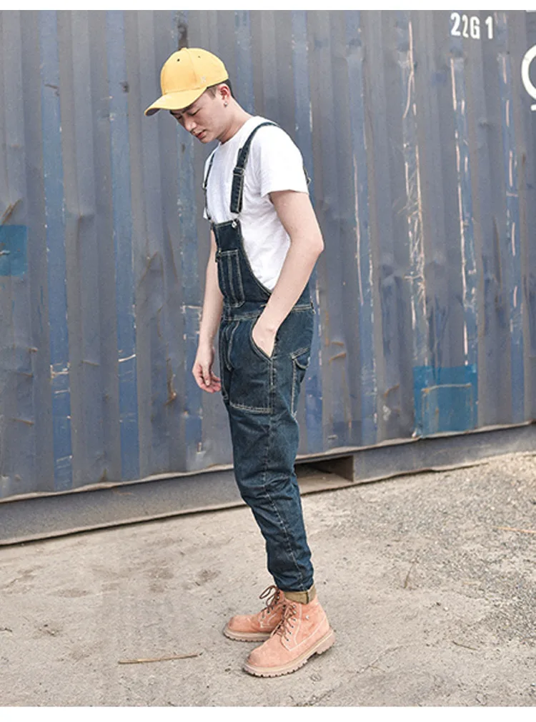 Men's Denim Bib Overalls Working Coveralls Cargo Tactical Jeans Jumpsuits For Man Multi Pockets Suspender Pants Sleeveless (5)