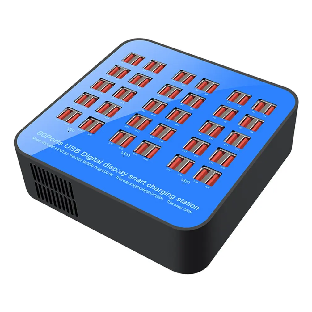

60-Port Usb Fast Charger Adapter Wall Travel Desktop Charger Hub Smart Usb Charger For Travel Home Digital Display
