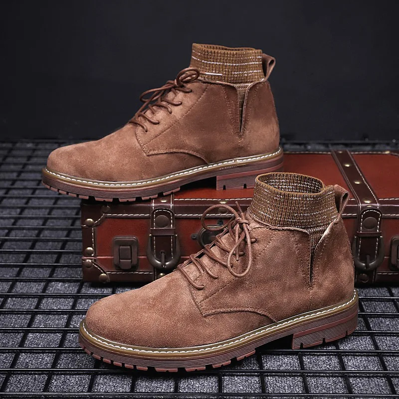 

Fashion zhong gao bang Autumn And Winter New Style Shoes Men's Boot British-Style Casual Genuine Leather Martin Boots Socks Shoe