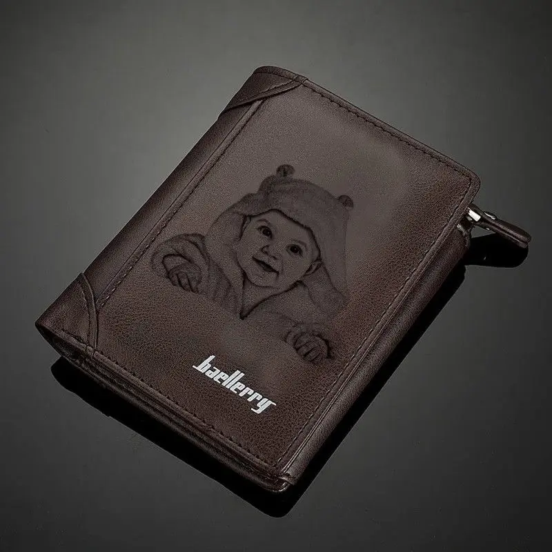 Пользовательские гравировка шаблон мужской короткий стиль двойные пользовательские надпись фото Выгравированный бумажник мужской кожаный бумажник короткий бумажник на подарок