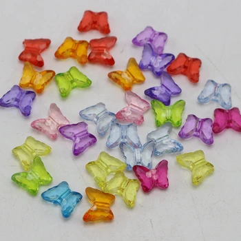 

200 Mixed Colour Transparent Acrylic Faceted Butterfly Charm Beads 12X10mm