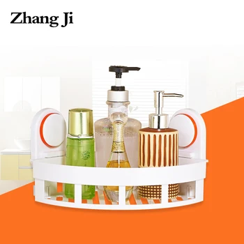 

ZhangJi Suction Cup Corner Bracket Storage Shelves White Rack Silicone Pad Vacuum adsorption Wall ABS plastic No drill shelf