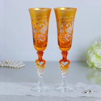 

Set of wedding glasses "Advice and love", with a heart on the leg, gold 2882227