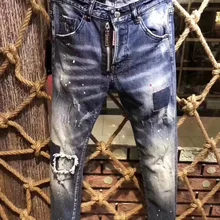 Новые мужские джинсы Рваные для мужчин обтягивающие DSQ джинсы, мужские брюки джинсы на пуговицах верхняя одежда мужские брюки