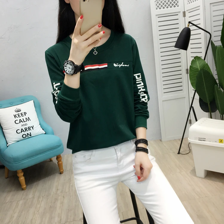 Футболка Outono Moda Feminina, топы с длинными рукавами и круглым вырезом, футболки, повседневные футболки Senhora Magro Roupas, большие размеры