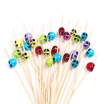 

9 Styles 50PC Disposable Skull Bamboo Fork Party Buffet Home Decor Fruit Desserts Food Cocktail Sandwich Fork Stick Pick Skewer