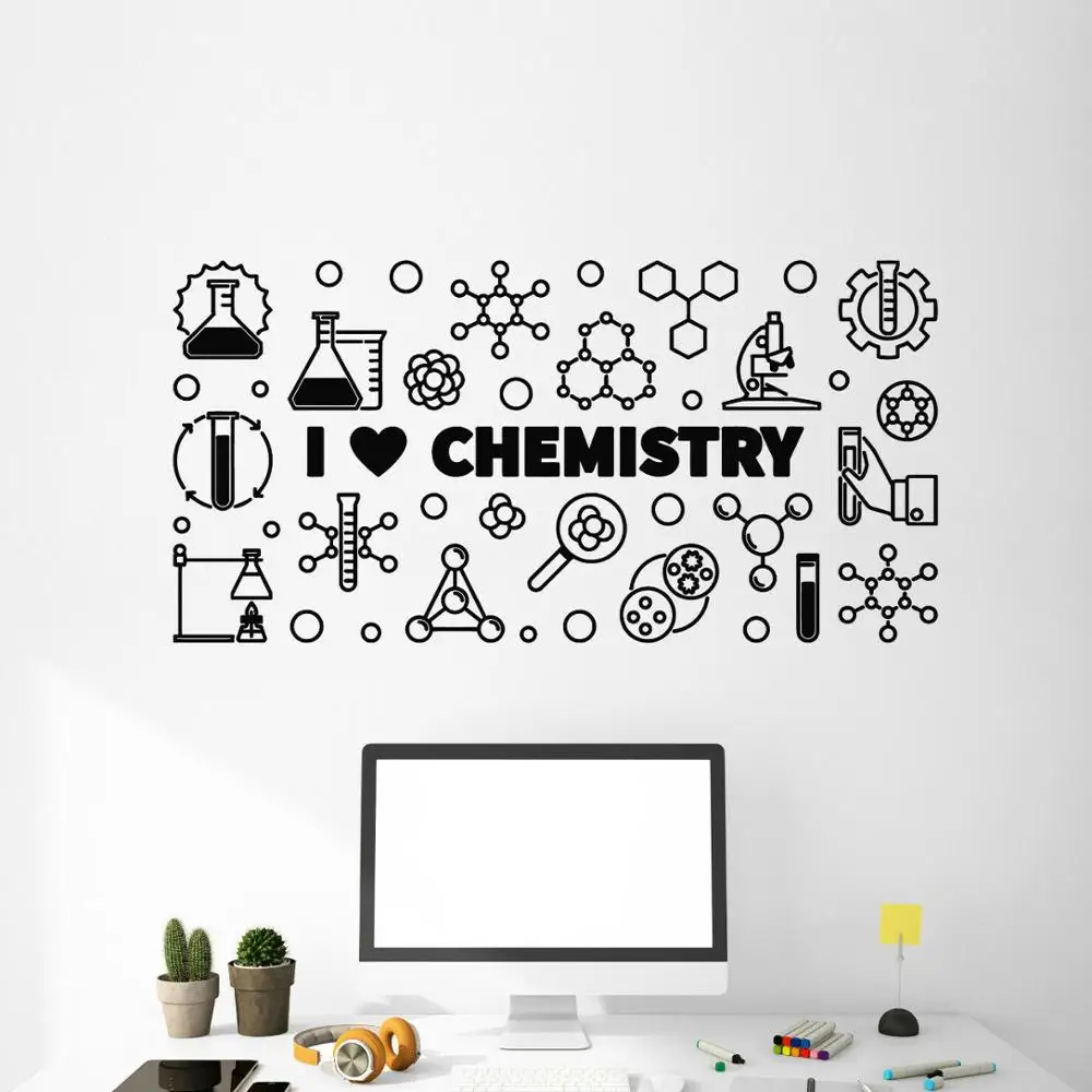 Виниловые наклейки I Love chemical School Science на стену с химическими элементами съемный