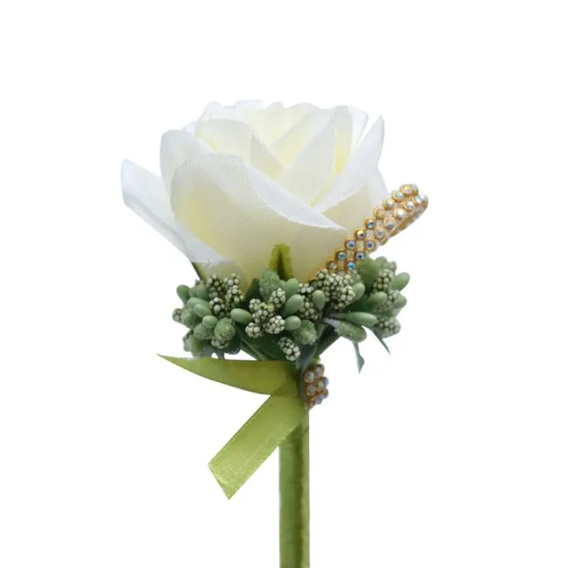 Женская свадебная брошь с искусственным цветком розы Букет блестящая тесьма со стразами для выпускного вечера бутоньерка с булавкой