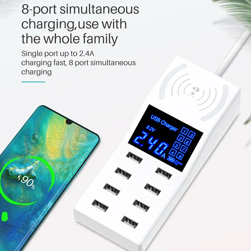 8 usb портов зарядное устройство адаптер питания светодиодный экран Быстрая зарядка 40 Вт для телефона XR649