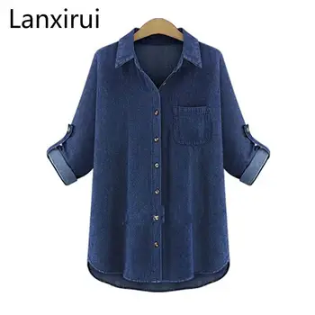 

Summer Denim Shirt Female Plus Size Long Sleeve Women 'S Jeans Shirt Casual Brand Slim Ladies Tops Blusas Mujer De Moda