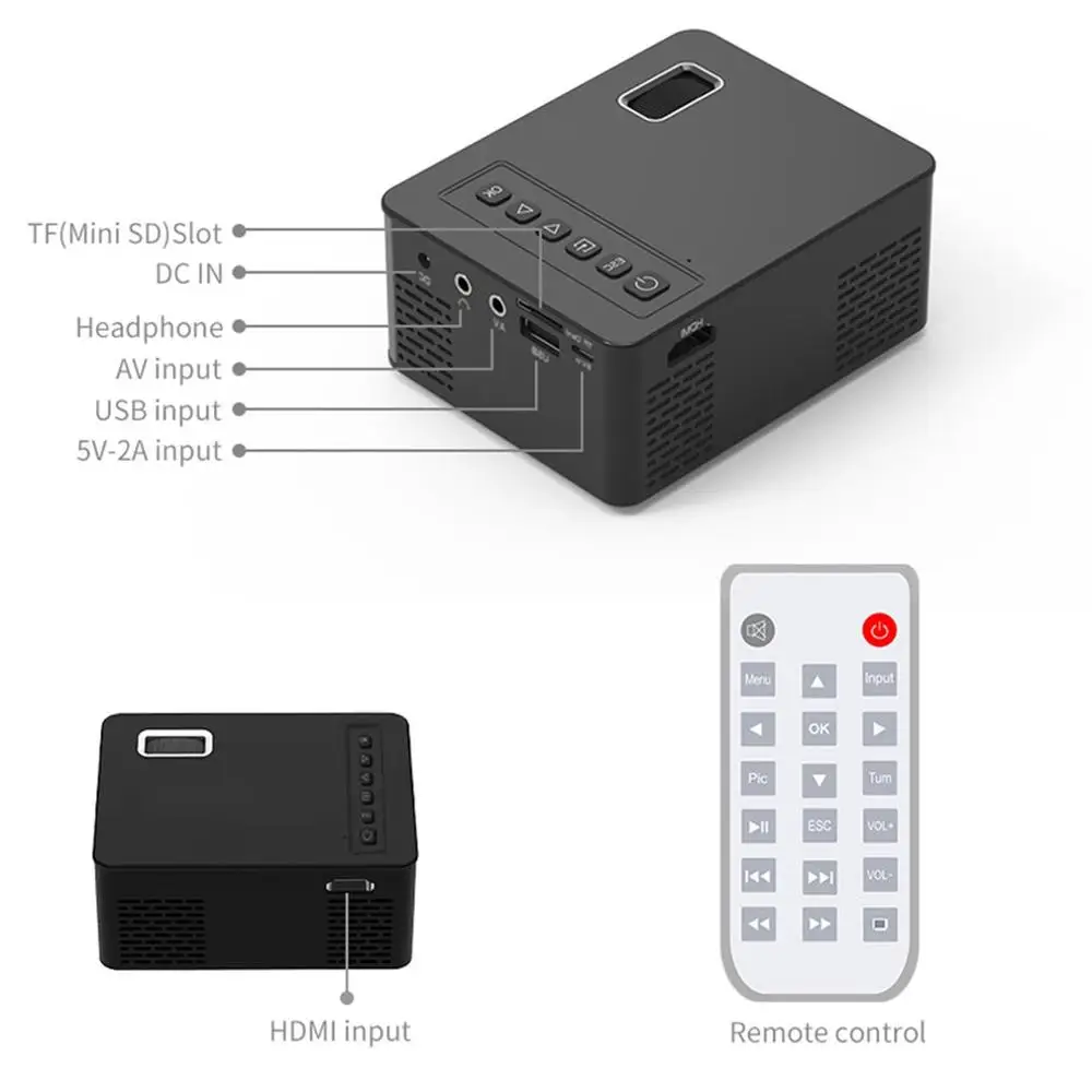  Mini Micro LED Cinema Portable Video HD USB HDMI Projector for Home Theater Short Focus Design T200