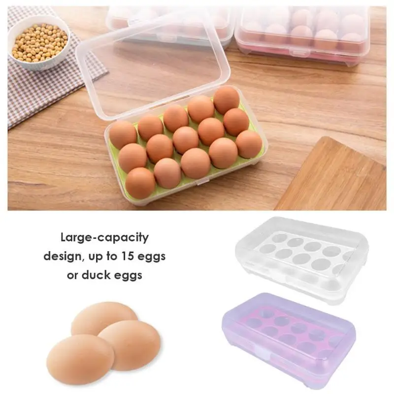

Portable Plastic Egg Storage Box 15 Grids Egg Holder Cartons Kitchen Refrigerator Organizers Egg Storage Container