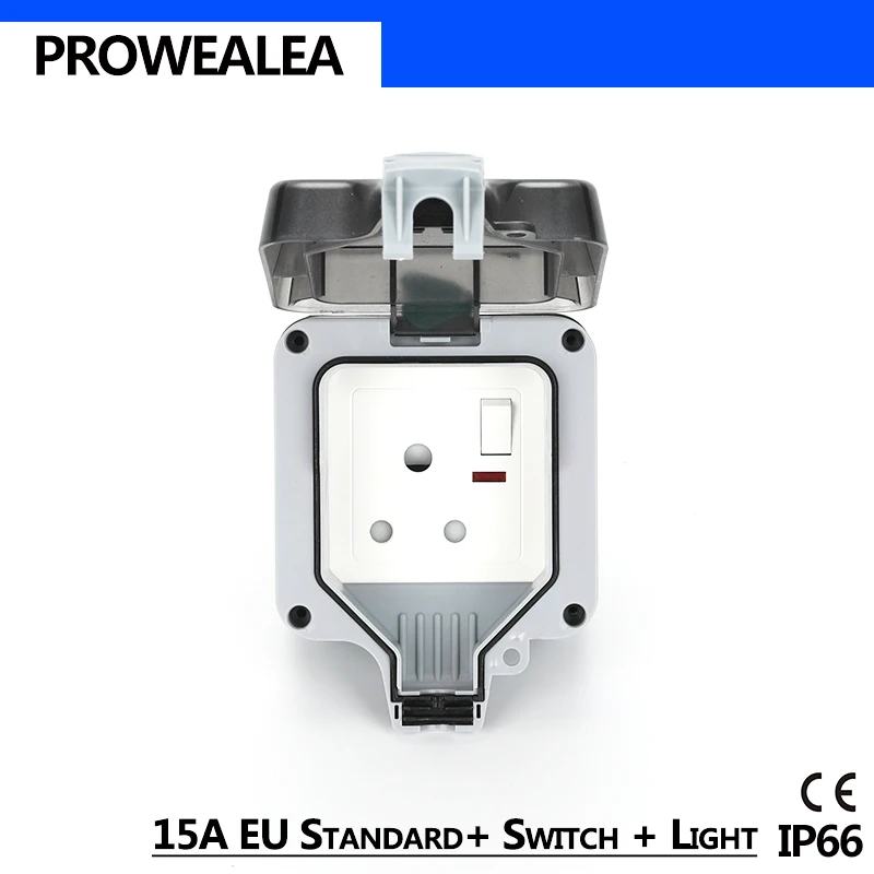 

Weatherproof Socket IP66 Waterproof Socket Outdoor Wall Power Socket EU 3 Hole Switch Light Standard Electrical Outlet Grounded