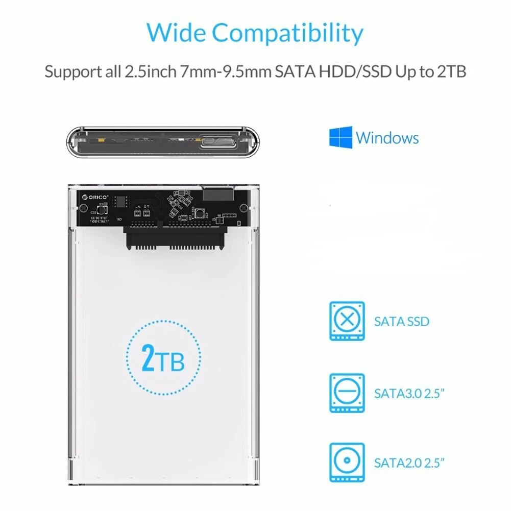 

2.5" Hard Drive Enclosure Super Speed SATA to Micro USB 3.0 HDD Enclosure Transparent Hard Disk Drive SSD Case