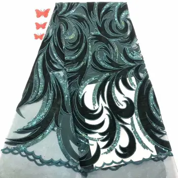 

green 2020 New Design Velvet Lace With Sequins African French Velvet Lace Fabric High Quality Nigerian Velvet Lace Fabric