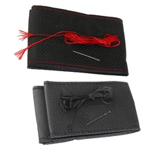 DIY из искусственной кожи чехол рулевого колеса автомобиля кожи с иглами нитки черный и красный