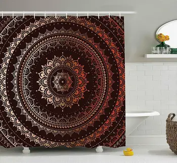 

Mandala Shower Curtain, Ethnic Tribal Circle Universe and Cosmos Symbolism Esoteric Icon Image Print, Fabric Bathroom Decor Set