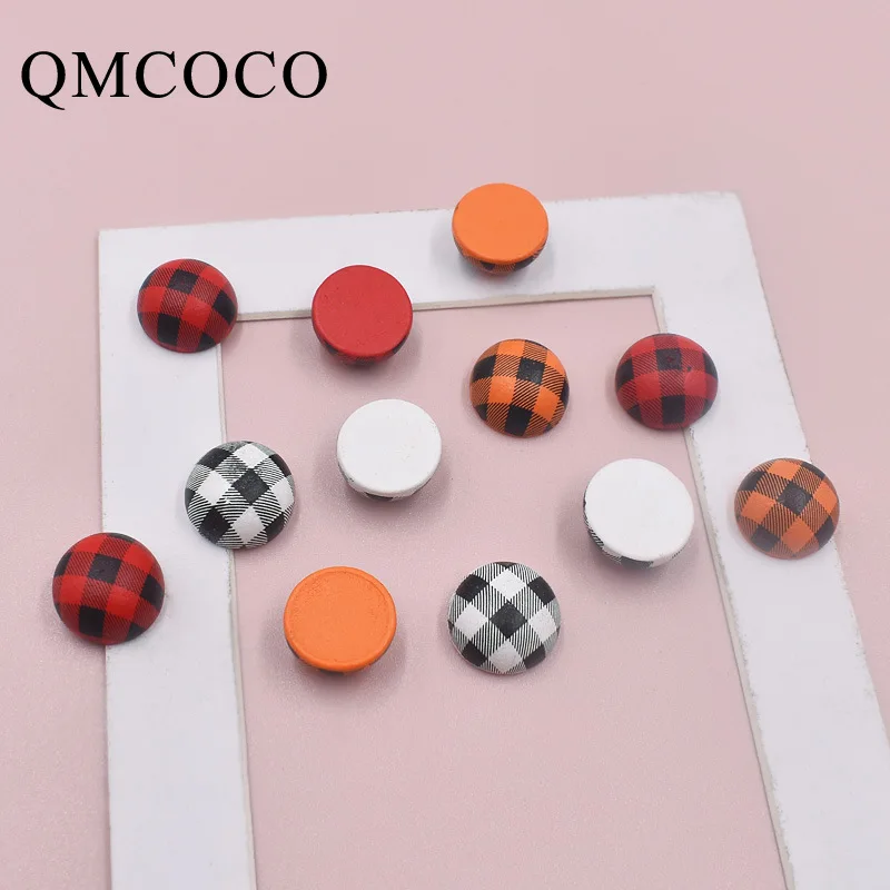 

50Pcs/Pack 15mm Colorful Semicircular Printed Grid Wooden Beads Half Round Ball Custom Fashion Crafts Kid Toy For Jewelry Making
