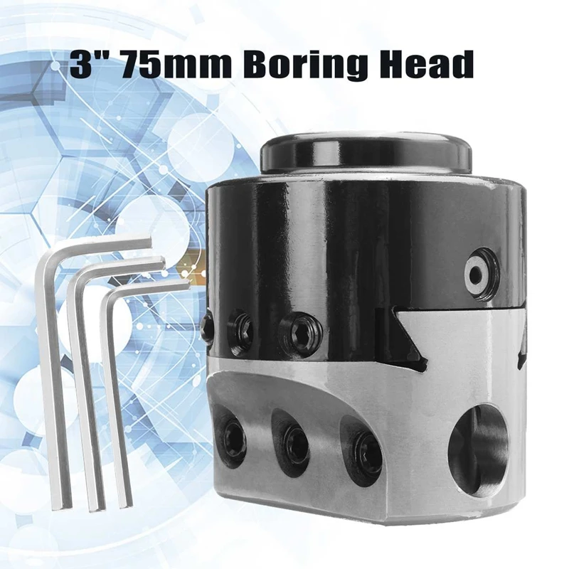 

3 inch 75Mm Boring Head Lathe Milling Tool Holder +3 Wrench for 3/4 inch Hole Boring Cut