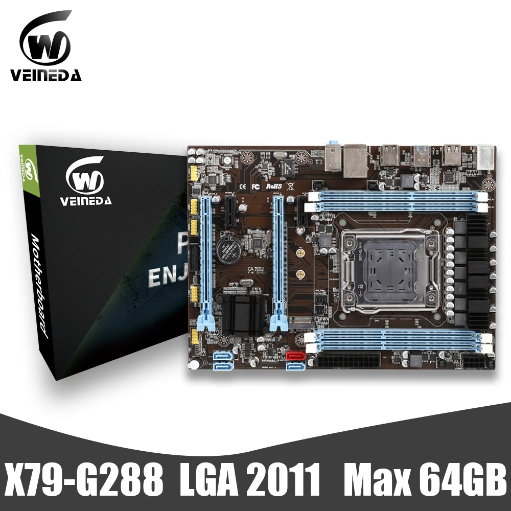 Материнская плата VEINEAD X79 материнская LGA2011 ATX USB3.0 SATA3 PCI E DDR3 64 ГБ компьютерные