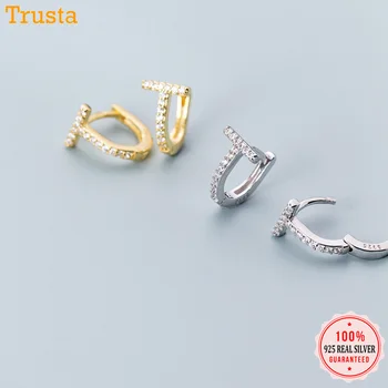 

Trustdavis 100% 925 Sterling Silver Hoop Letter T CZ Ear Cuff Clip On Earrings For Women Girl Teen Piercing Earings Jewelry DT62