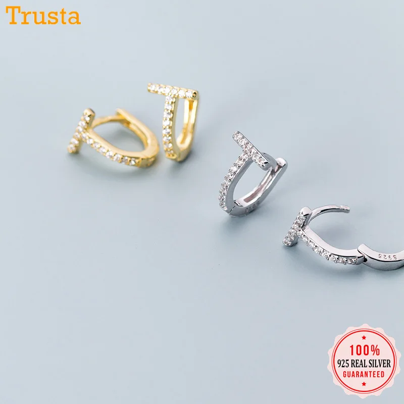 Trustdavis 100% Серебро 925 пробы обруч с буквой T CZ клипсы для женщин и девочек