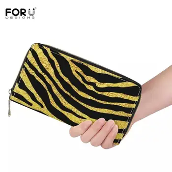 

FORUDESIGNS Women Wallets Zebra Gold Print Leather Fashion Female Clutch Ladies Phone Purse Coin Credit Card Holder 2019