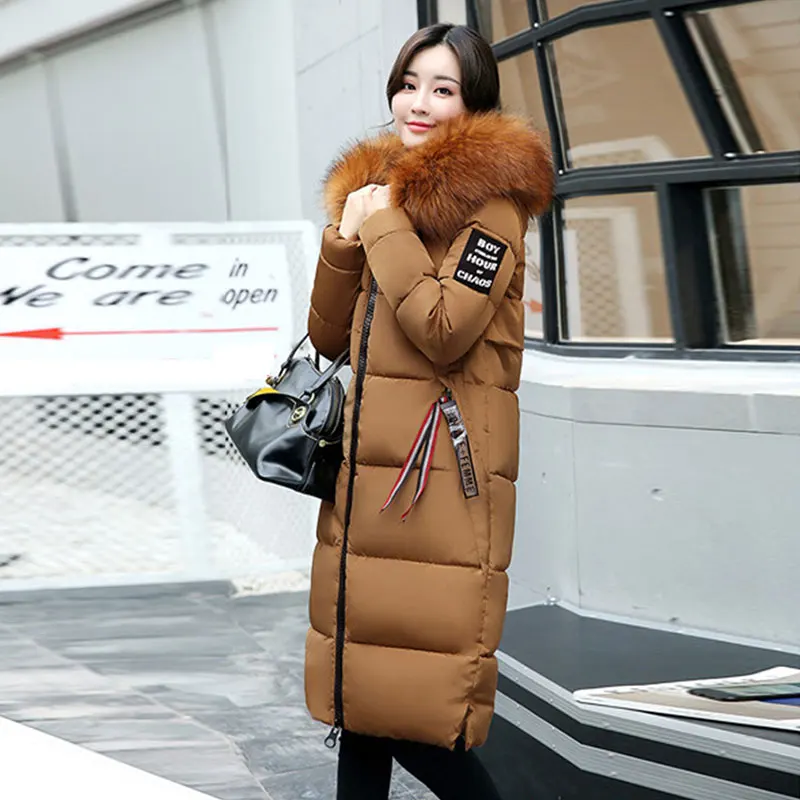 Goede Winter Hooded Thicken Down Jas Vrouwen Lange Warme Slim Down Jassen Vogue Brief Lange Mouwen Rits Uitloper Dames Faux Fur kraag