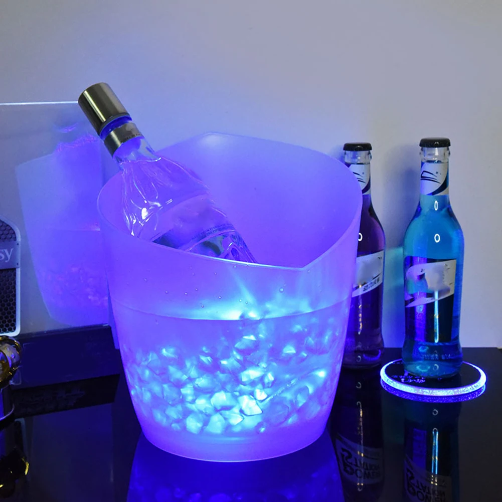 5L Volume 7 Color Changing LED Light Waterproof Ice Bucket Drink Containers Wine Drinks Beer Bucket for KTV Clubs Bar Home Wedding Party LED Ice Bucket
