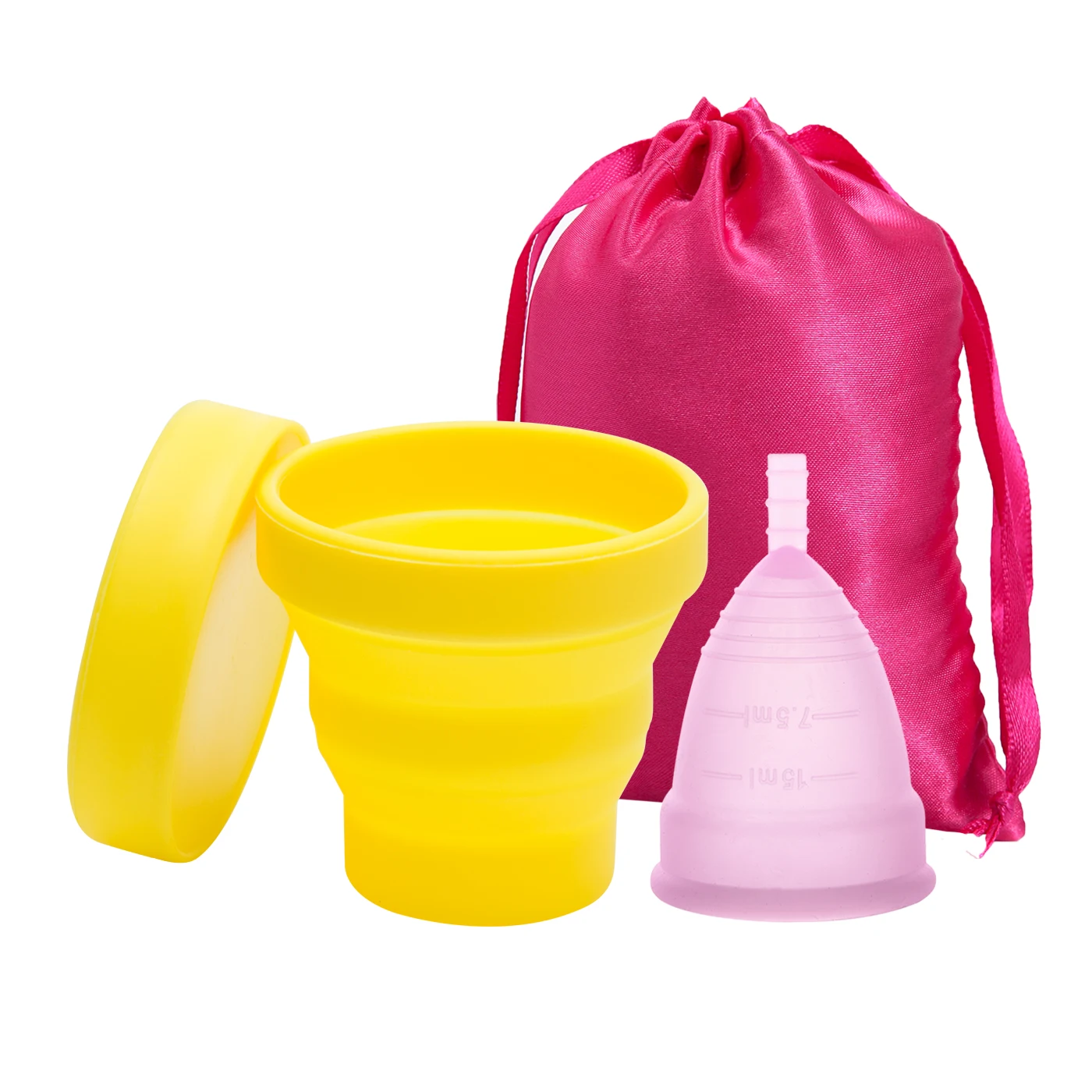 1CupPink-1SterGYello Женская гигиеническая менструальная чашка, медицинская силиконовая менструальная чашка, стерилизатор, менструальная чашка для женщин, менструальный период - Цвет: 1CupPink-1SterGYello