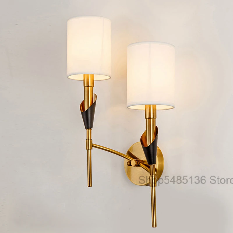 Modern Fabric Wall Lamp Gold Wall Sconce Lights For Home Bathroom