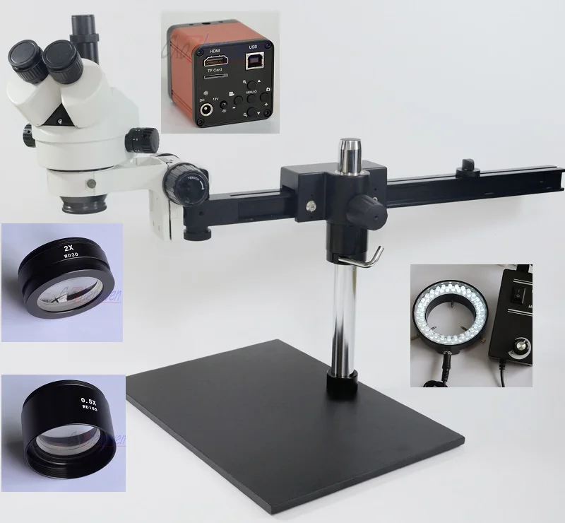 FYSCOPE 16MP HDMI Camera Microscope 3.5X-90X Guide Stand Stereo Zoom trinocular Microscope +60pcs L