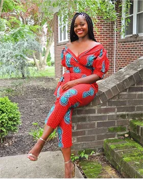 

2019 Autumn Fashion V Collar Short Sleeve Cardigan Strap Geometric Printing Casual Jumpsuit Overalls For Women Bodysuit